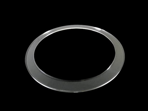 Quartz glass ring. SSG (Slurry cast Silica Glass) created using the slurry cast method of Kohoku Kogyo. SEMICON Japan 2024 Products to be exhibited.